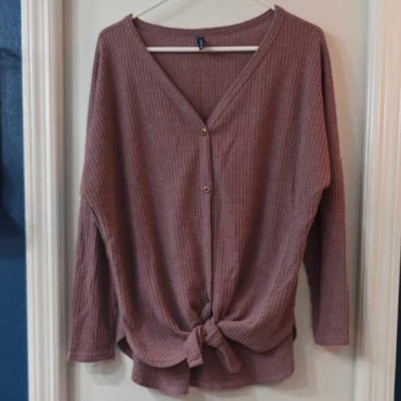Iwollence Tops - Women's Mauve Button-Down Tie Front Cardigan